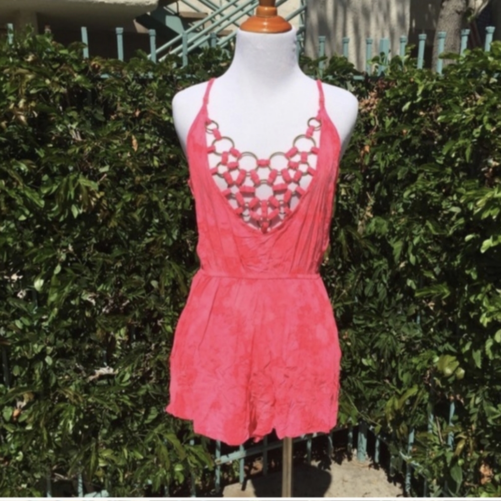 Hot Pink Tie Dye O-Ring Chain Summer Romper XS LF Millau